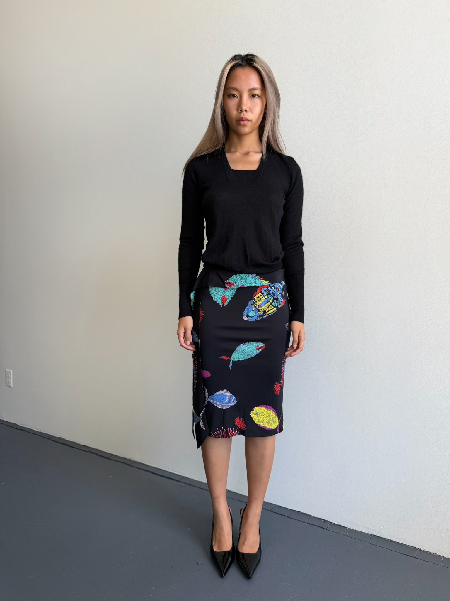 Emilio Pucci Archivio "Burdines" Fish Print Silk Skirt