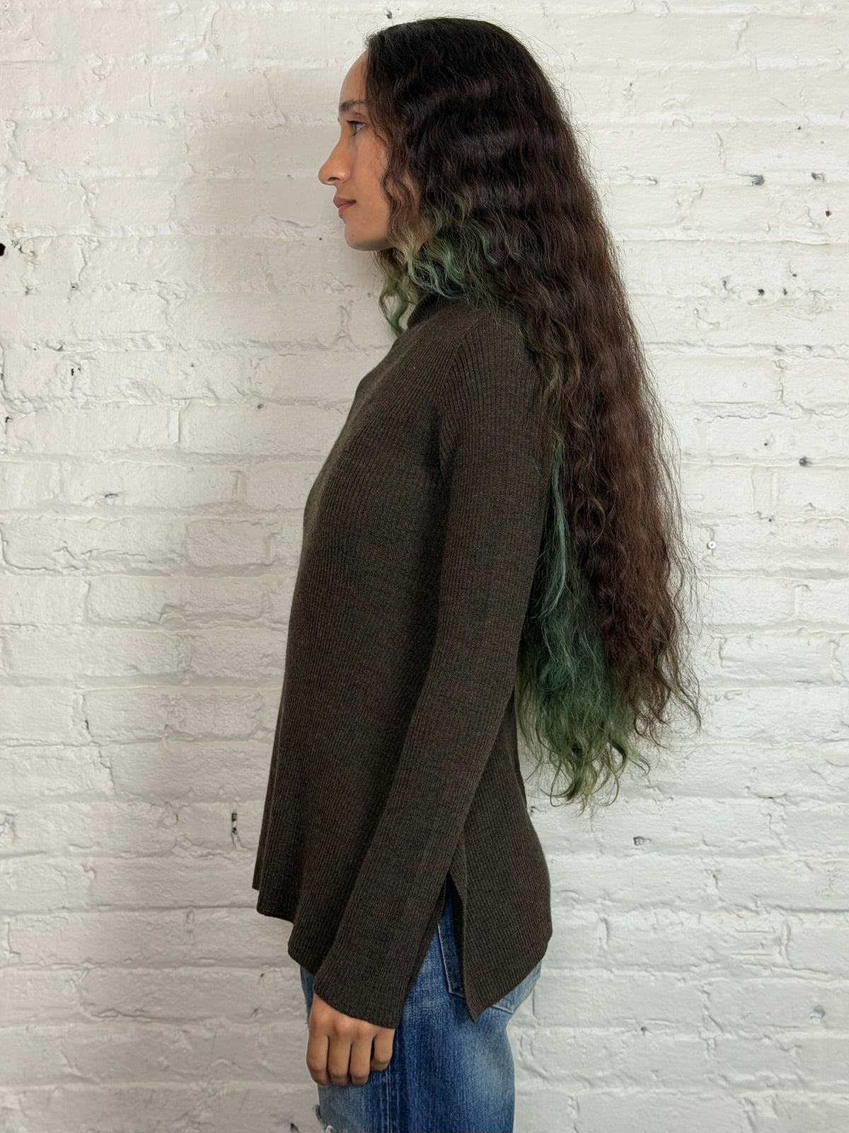 Y’s by Yohji Yamamoto Brown Ribbed Turtleneck Sweater