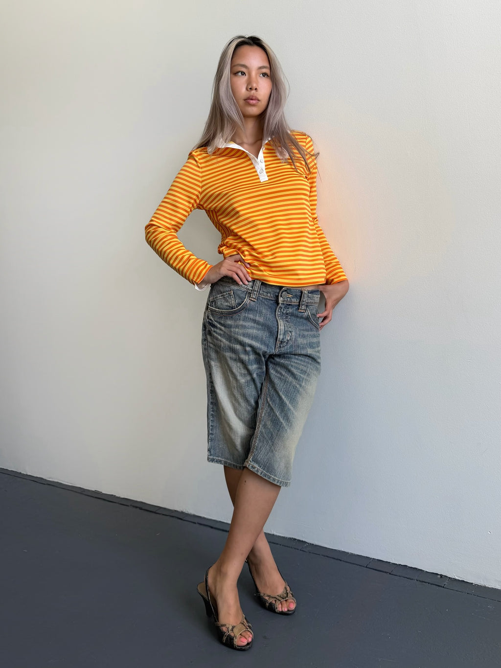 Vintage Lanvin Sport Yellow/Orange Striped Polo