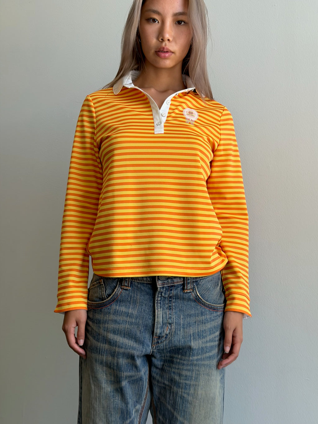 Vintage Lanvin Sport Yellow/Orange Striped Polo