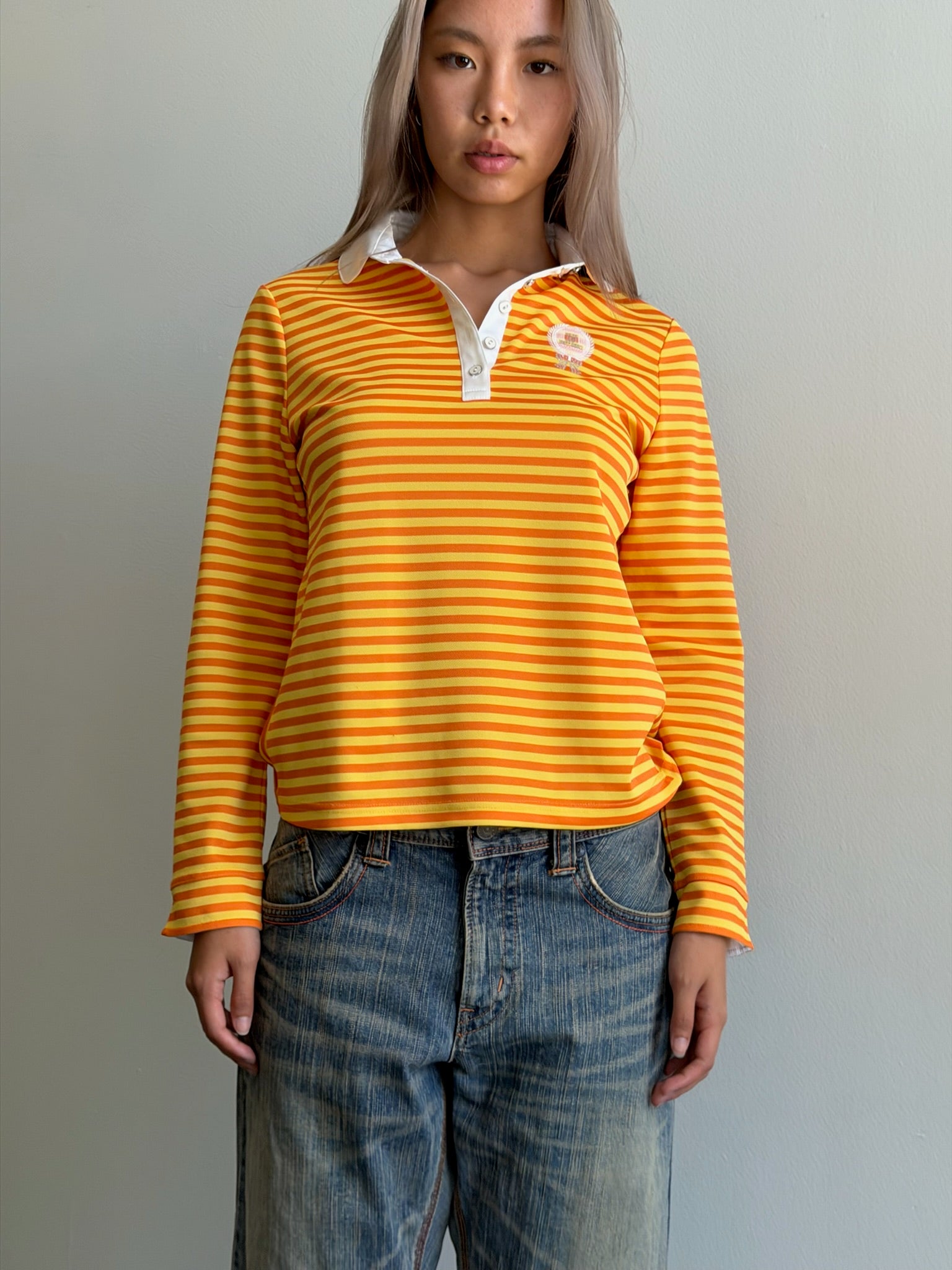 Vintage Lanvin Sport Yellow/Orange Striped Polo