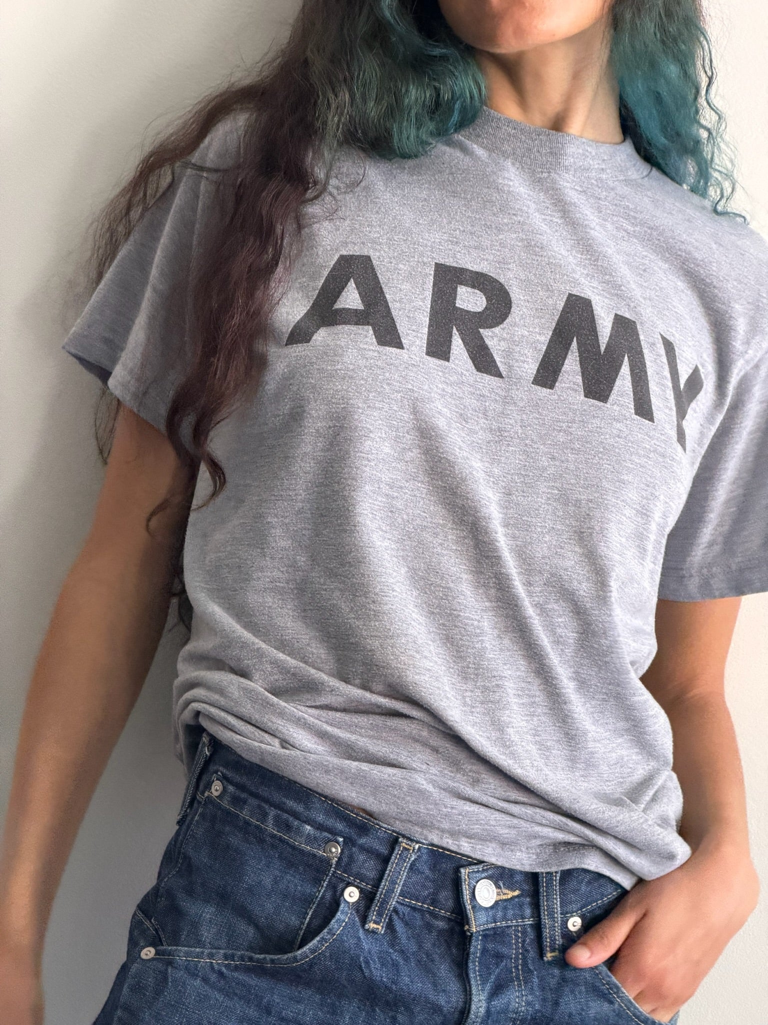 Army Grey S/S Crewneck Top