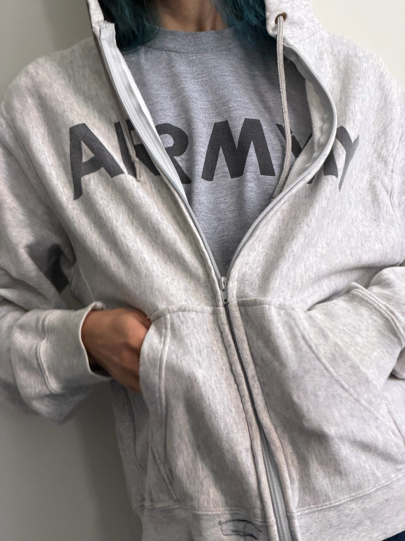 Army Light Gray Zip Up Hoodie