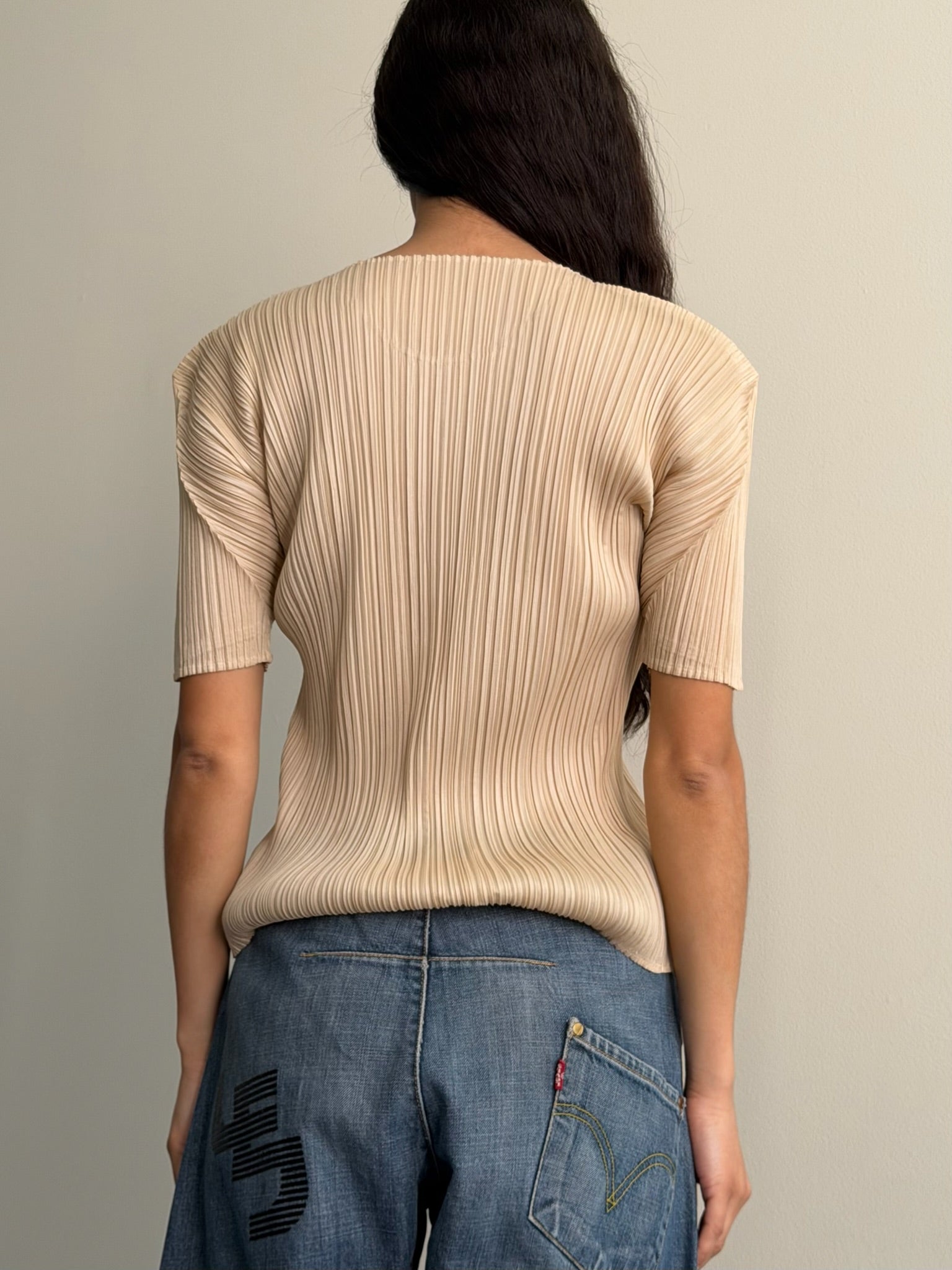 Issey Miyake Pleats Please Beige S/S Top