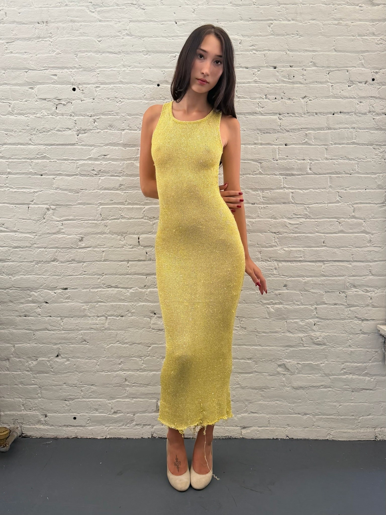 ASTA RESORT Chartreuse Sequin Maxi dress