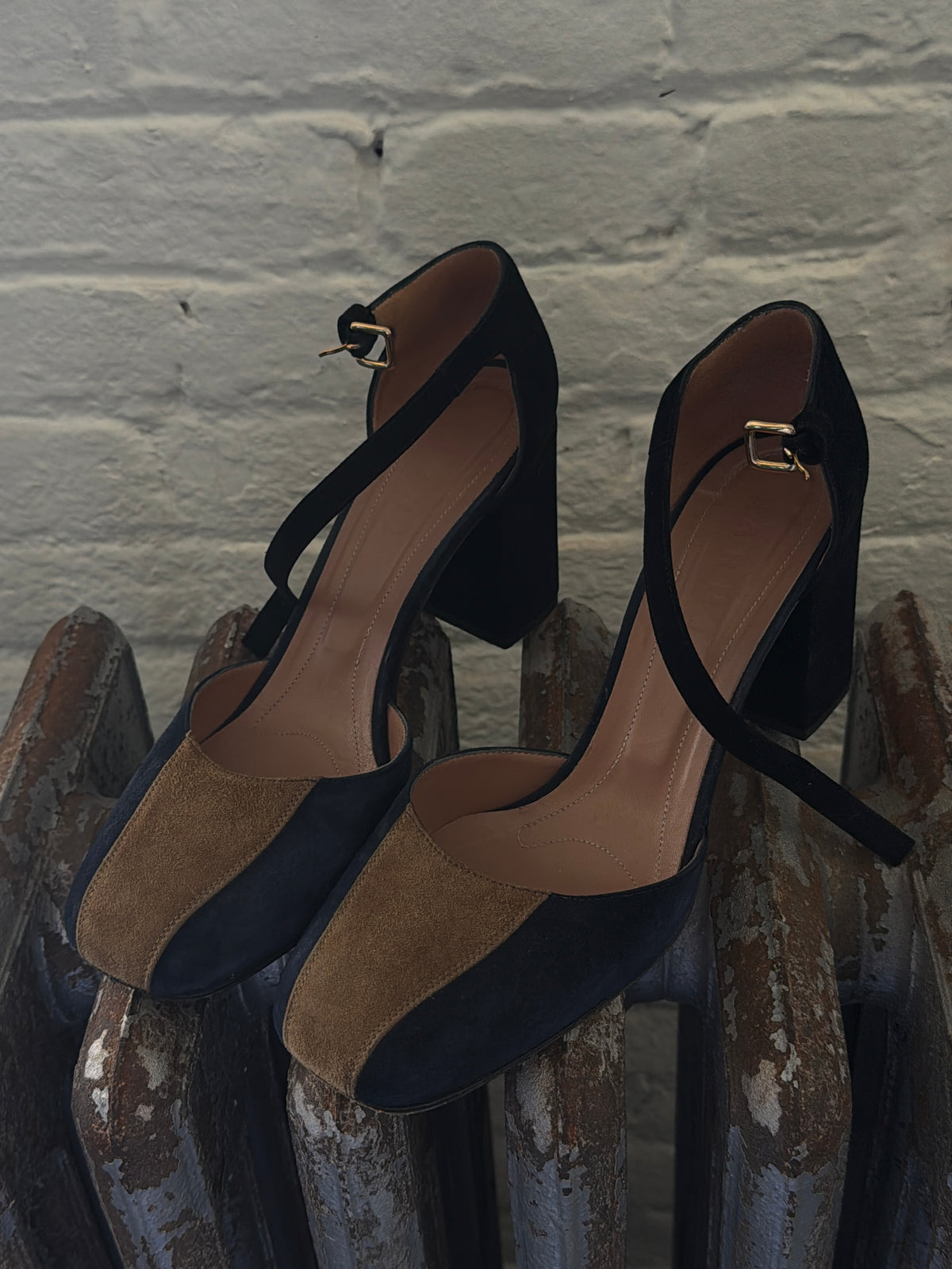 Marni Two Tone Suede Ankle Strap Heels