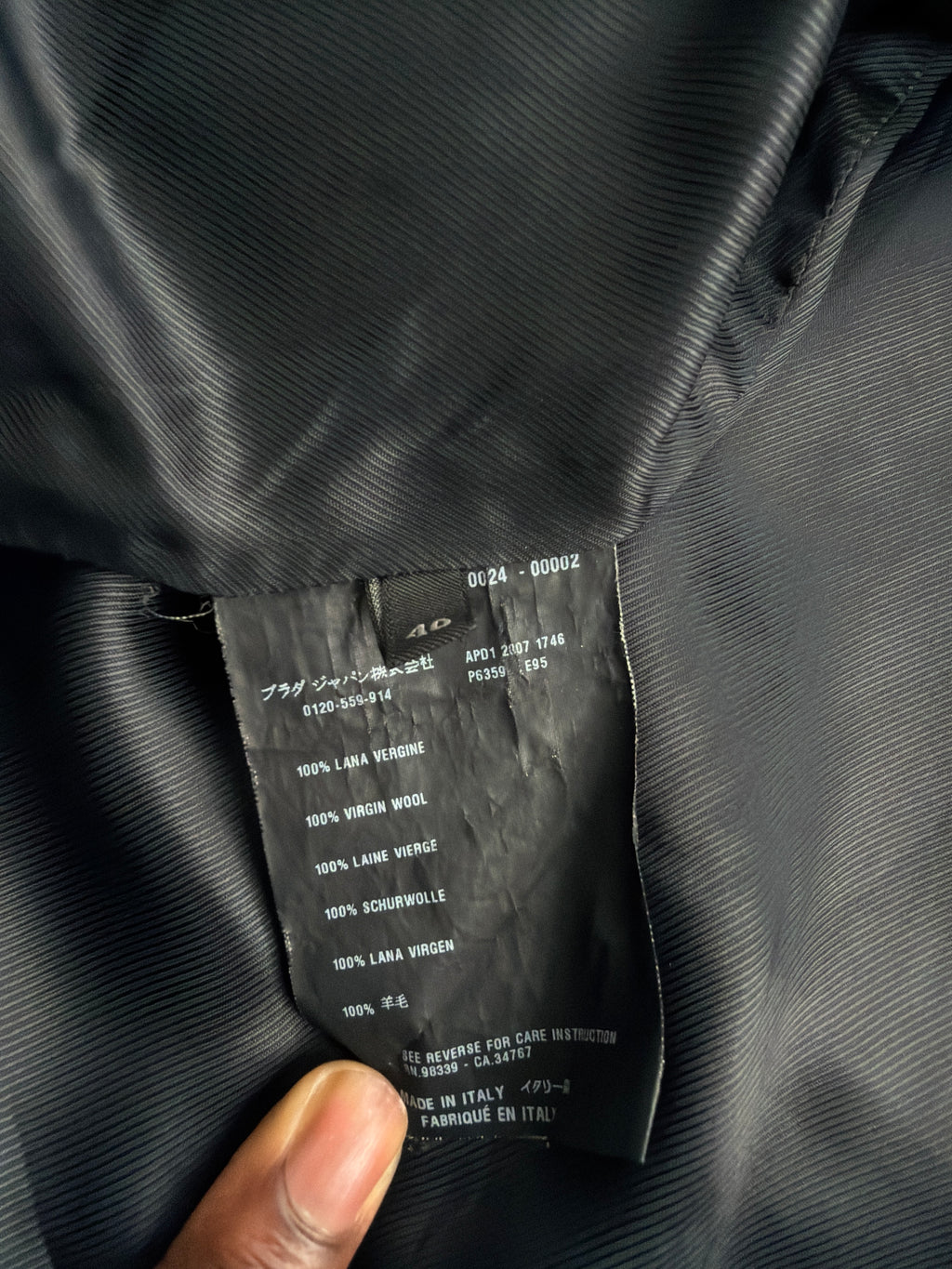 2007 Prada 3/4 Sleeve Wool Peacoat