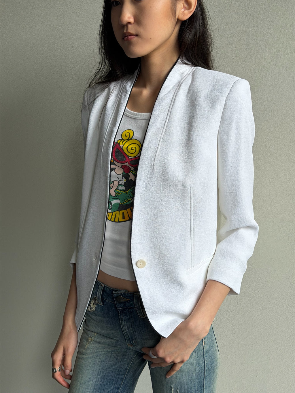 Helmut Lang White No collar Blazer