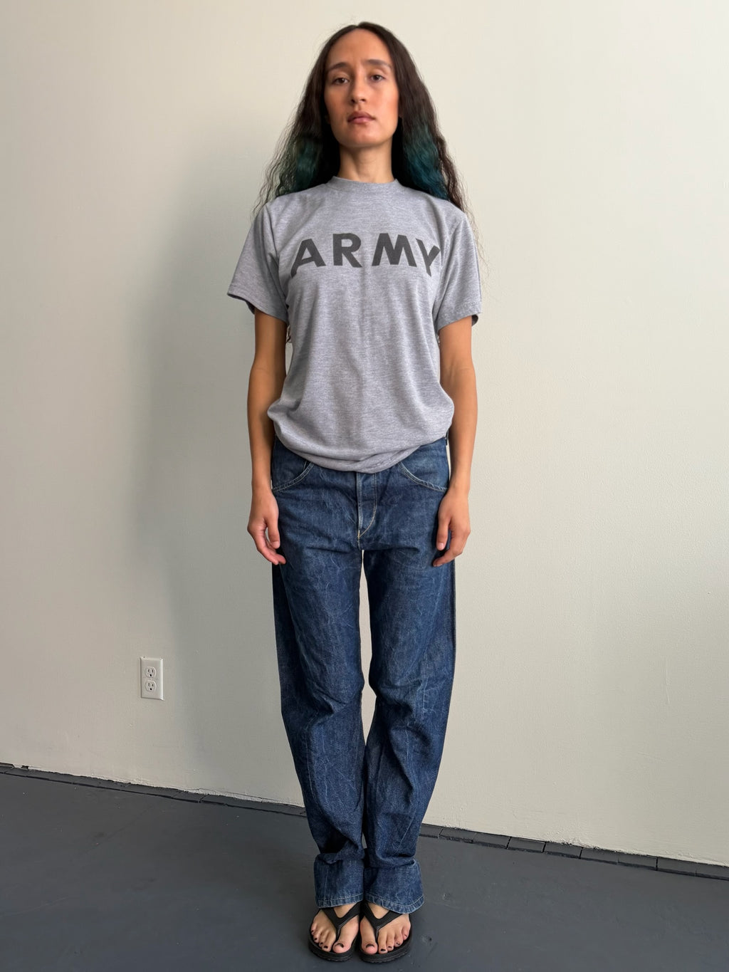 Army Grey S/S Crewneck Top