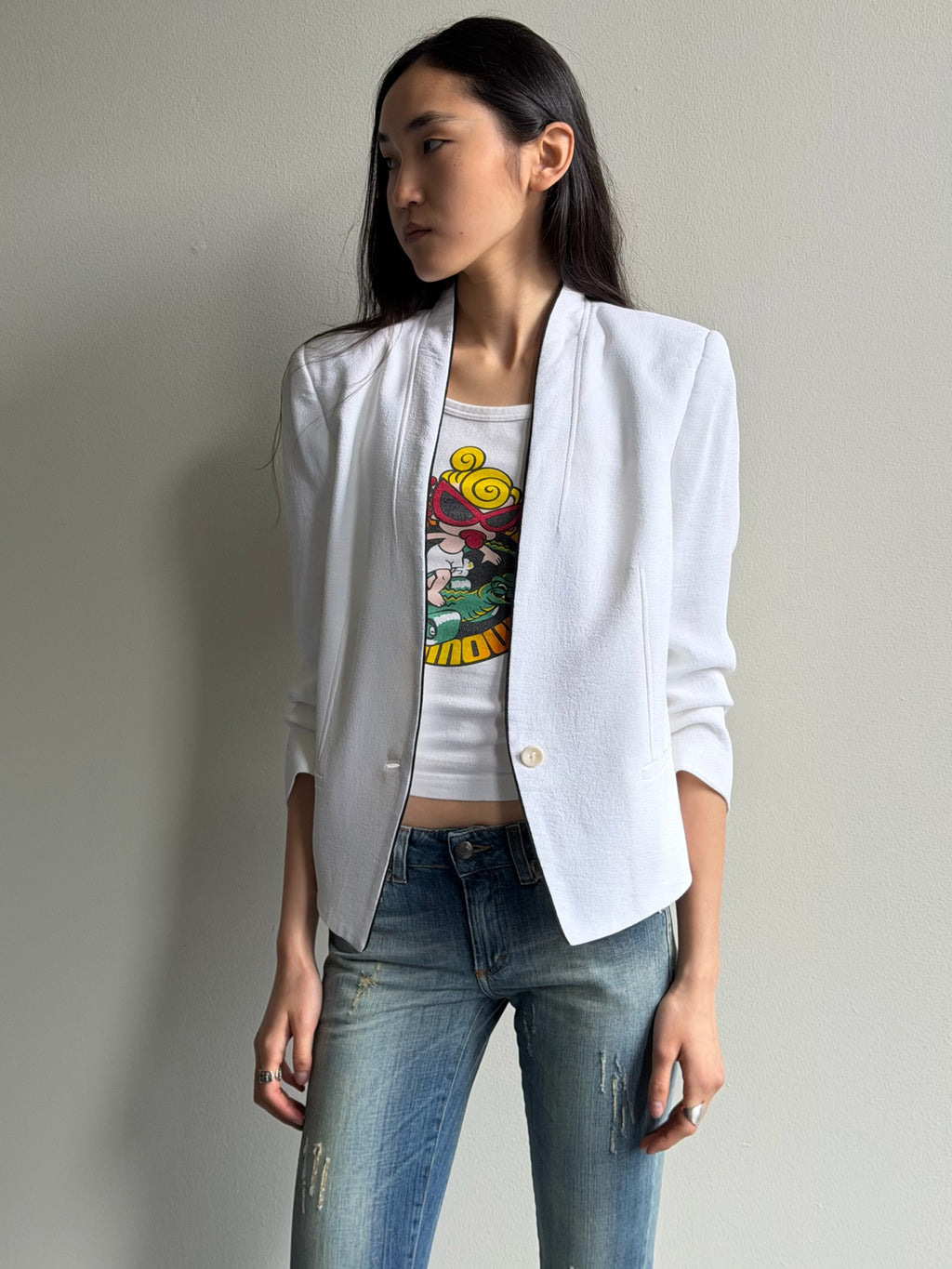Helmut Lang White No collar Blazer