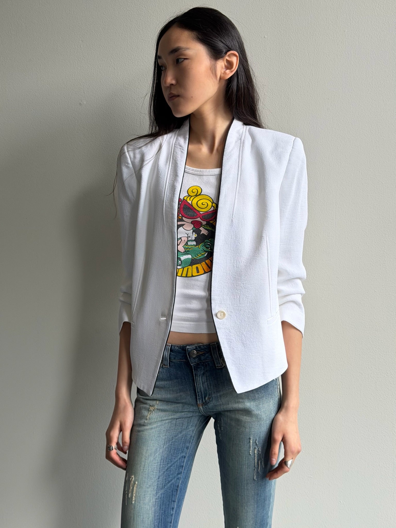 Helmut Lang White No collar Blazer