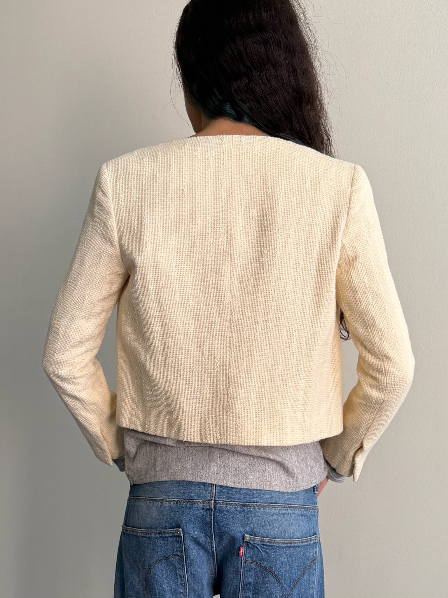 2013 Prada Ramie Tweed RoundNeck Jacket