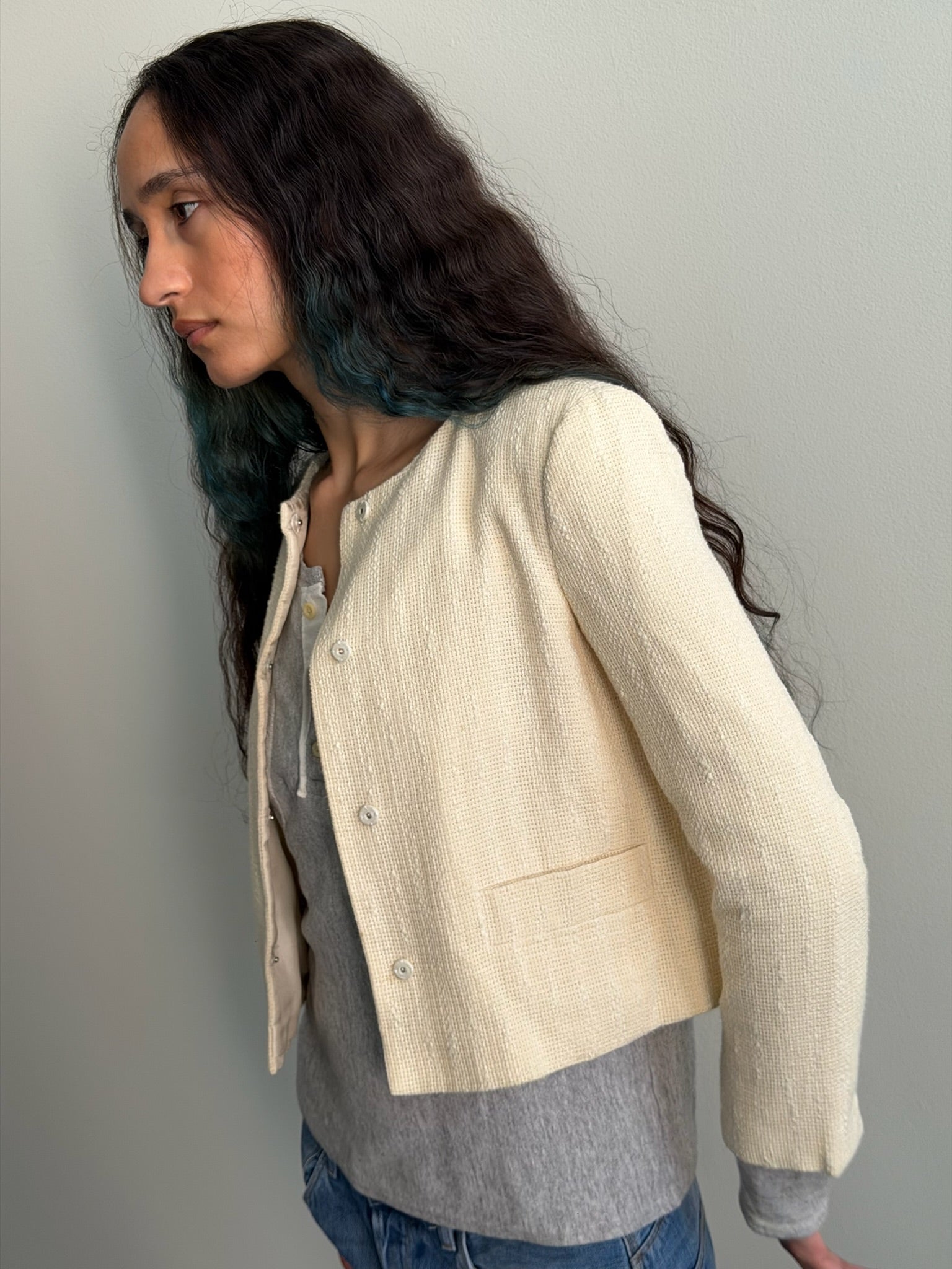 2013 Prada Ramie Tweed RoundNeck Jacket