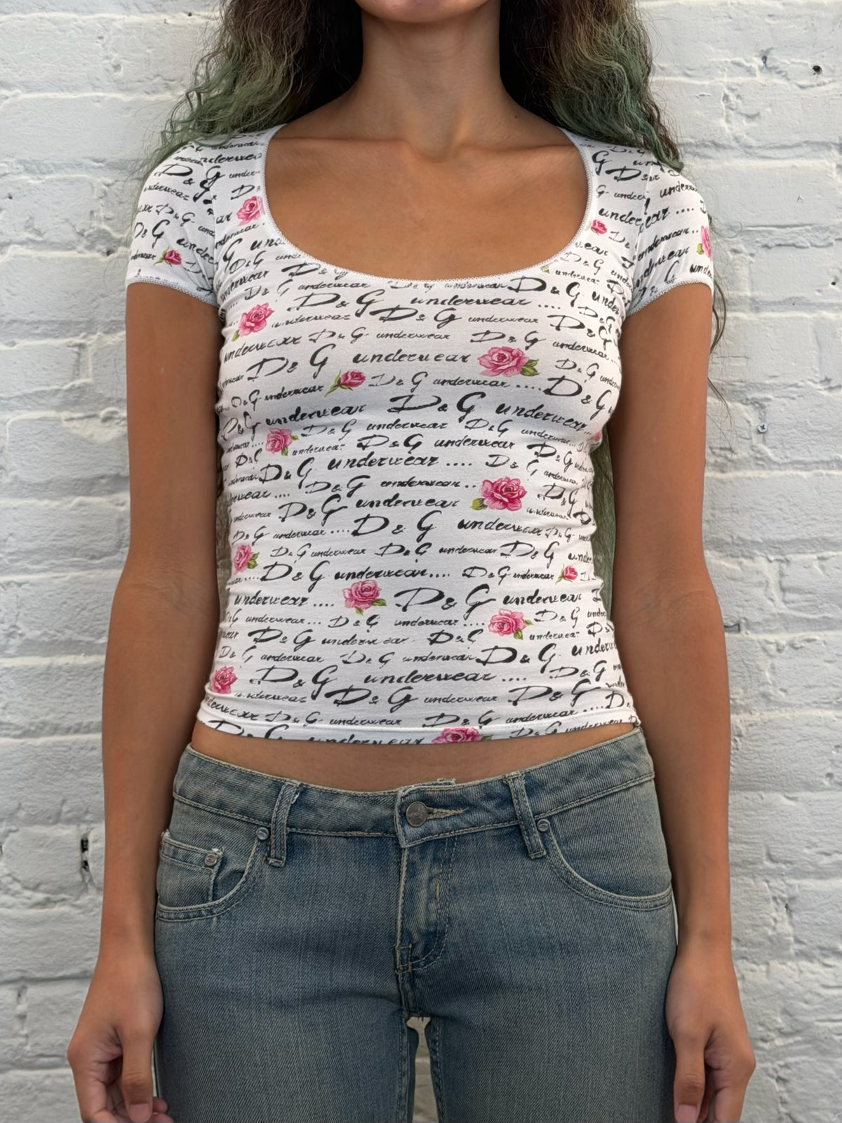 Vintage D&G Y2K Printed ScoopNeck Top