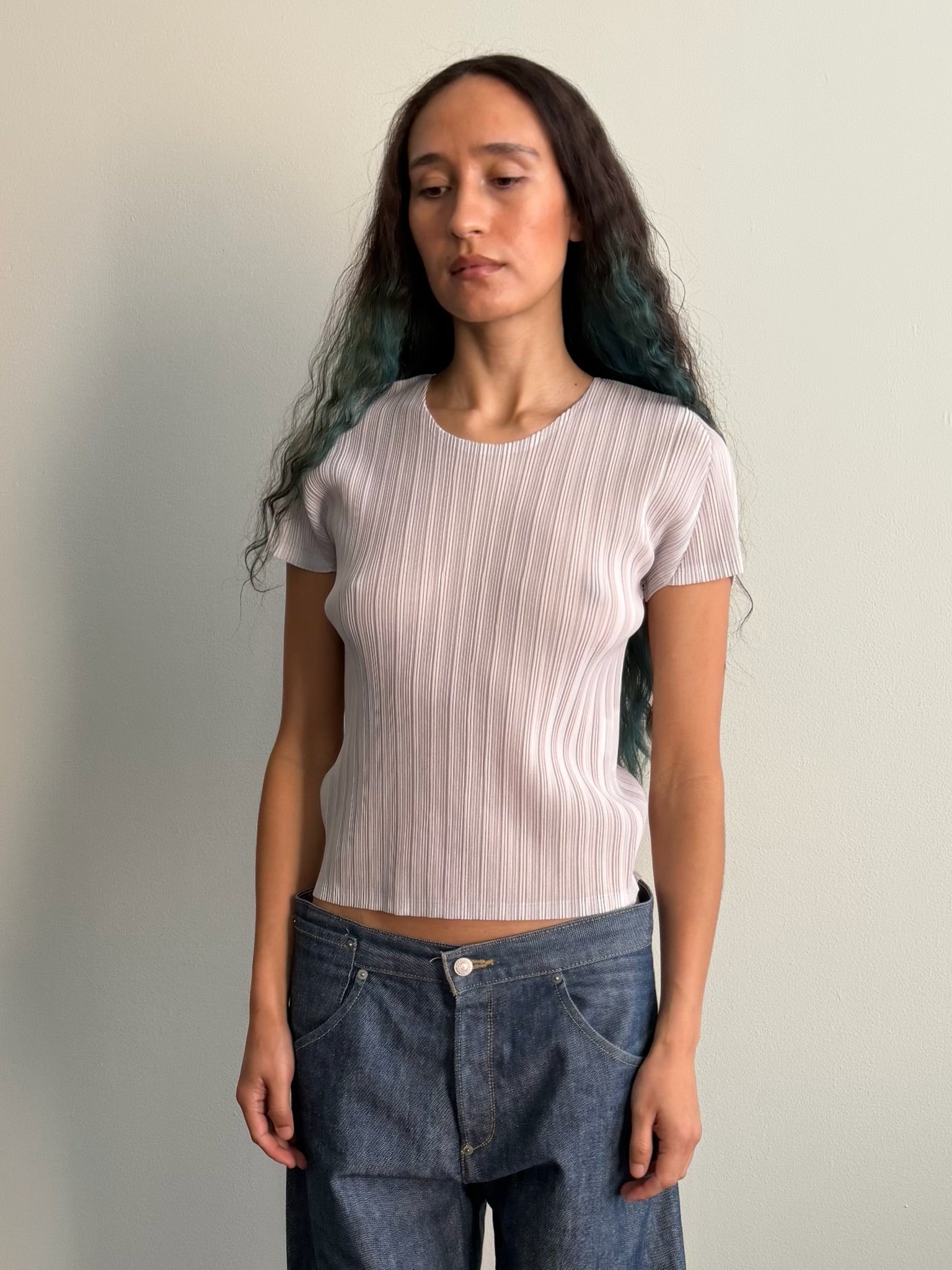 Issey Miyake Pleats Please Light Grey S/S Top