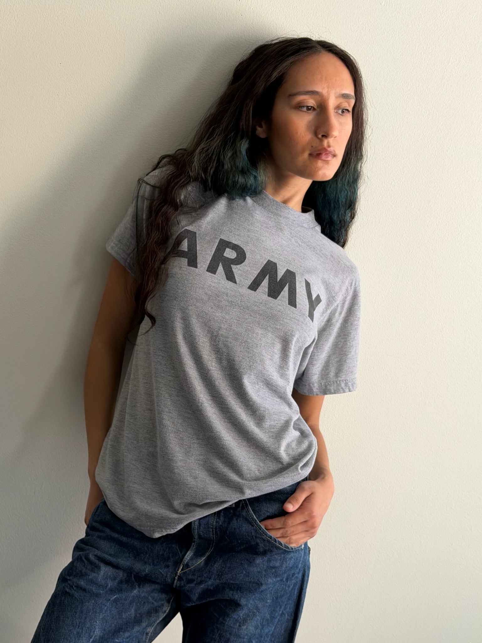 Army Grey S/S Crewneck Top