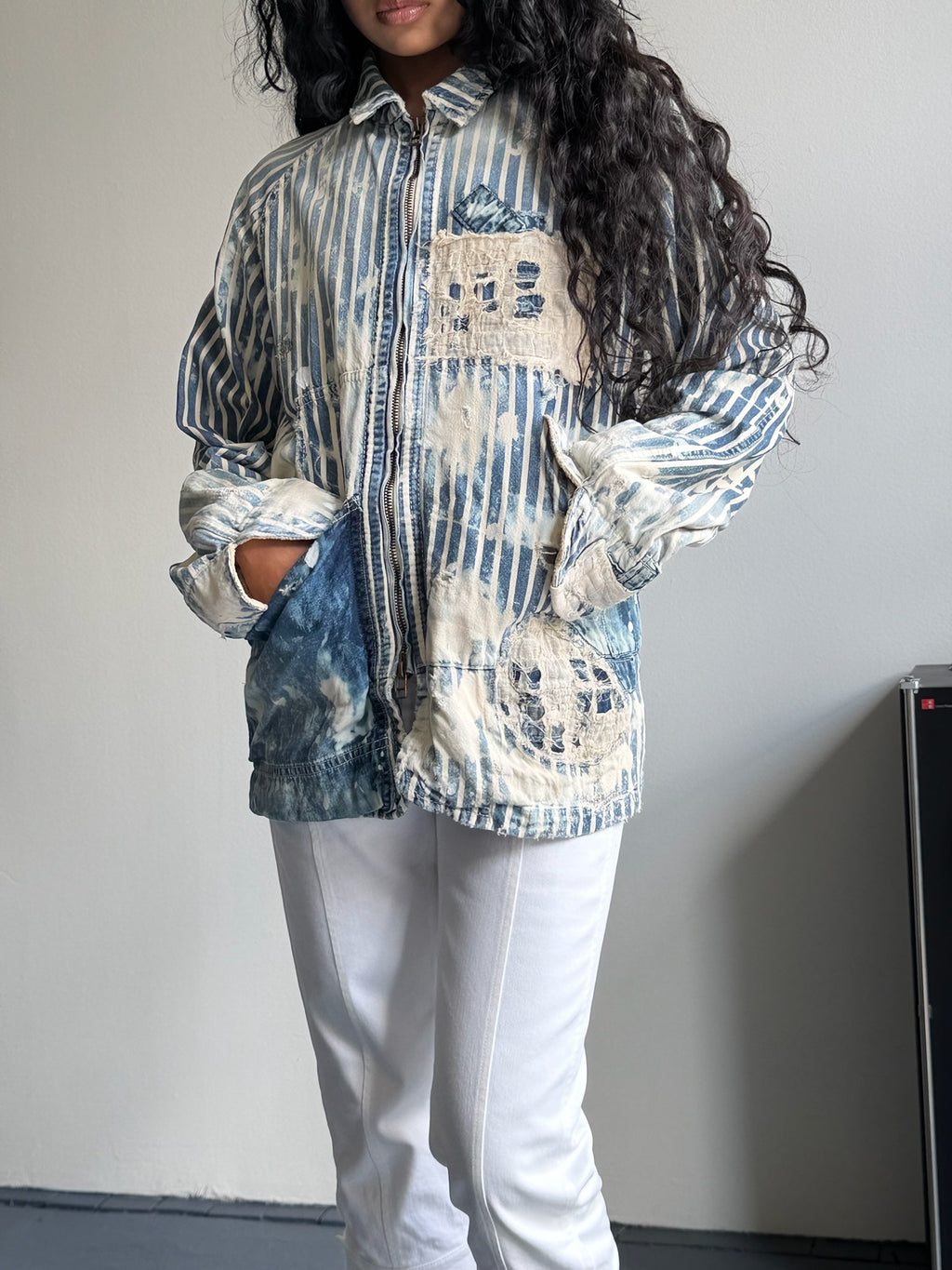 Aozora Blue Heaven Damaged Striped Jacket