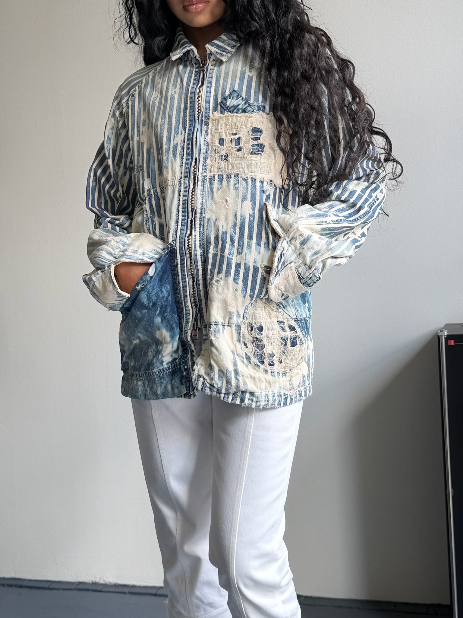 Aozora Blue Heaven Damaged Striped Jacket