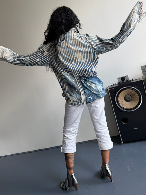 Aozora Blue Heaven Damaged Striped Jacket