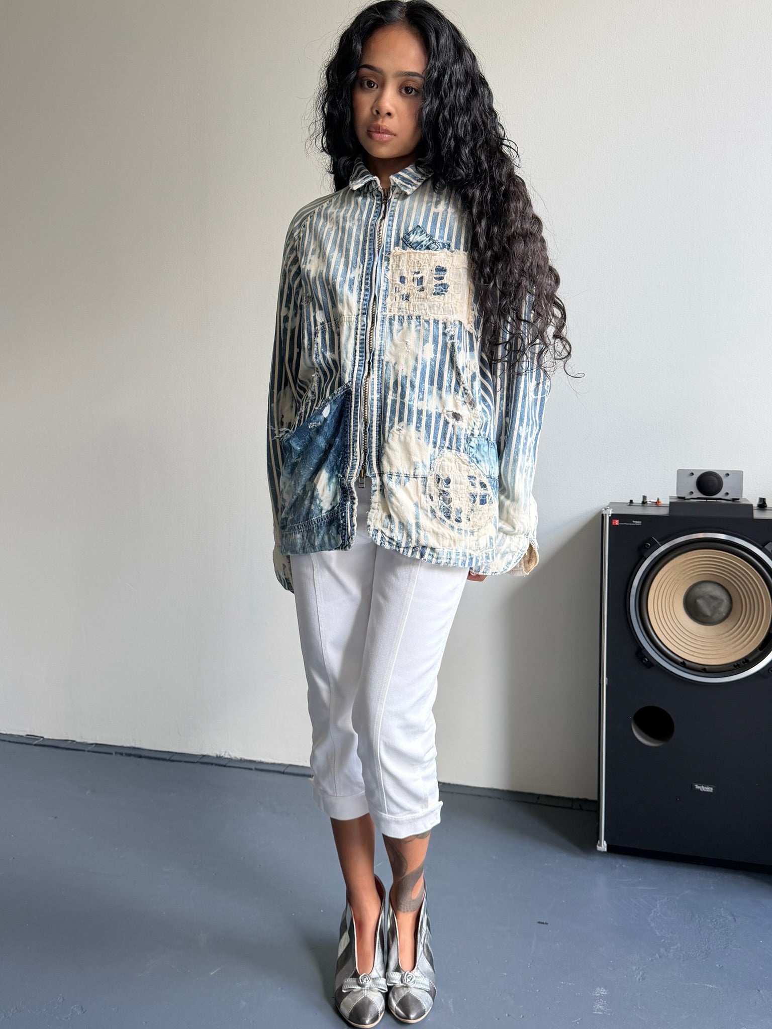 Aozora Blue Heaven Damaged Striped Jacket