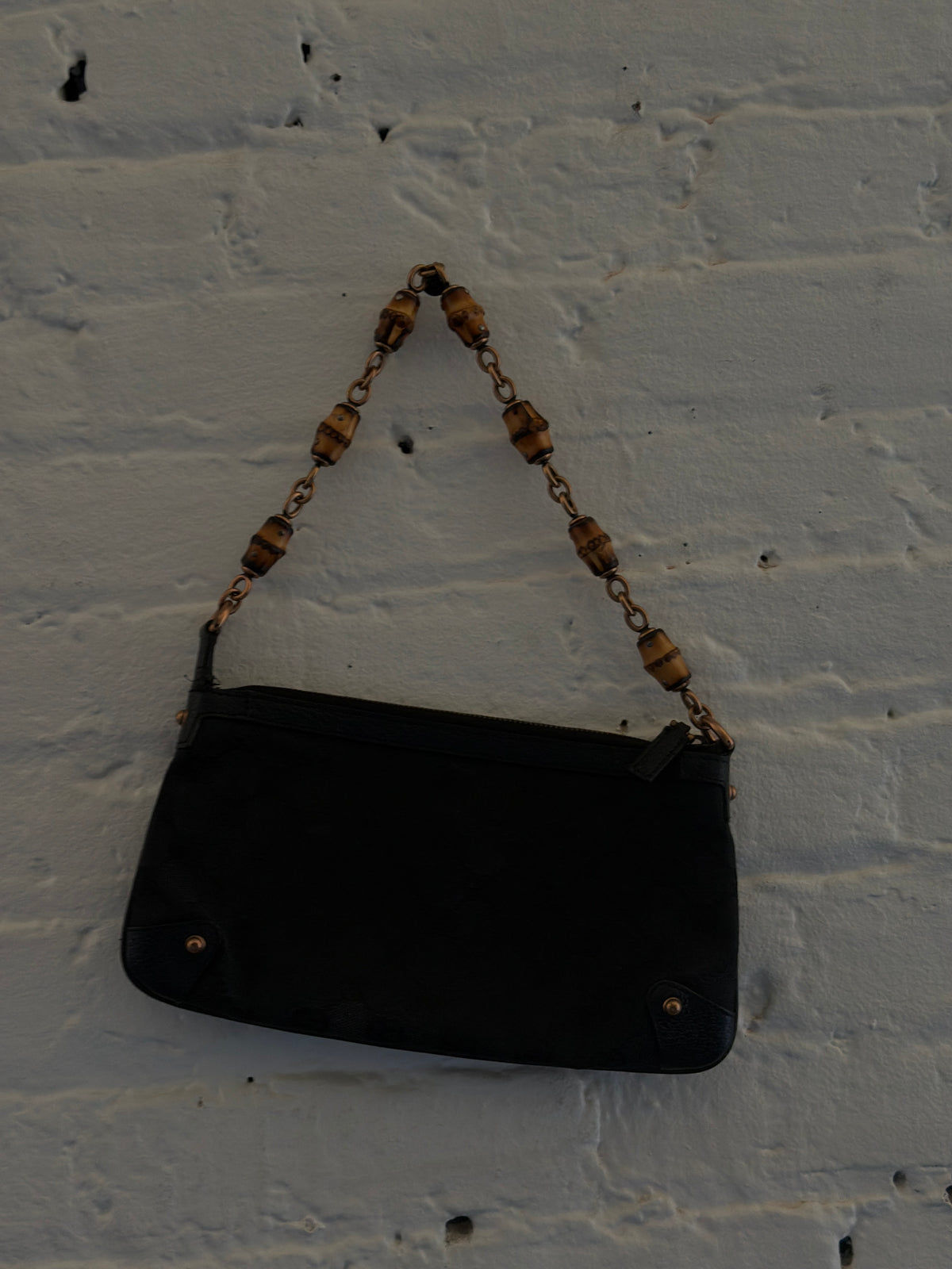 Vintage Gucci Tomford Era GG Monogram Pochette Bamboo Bag