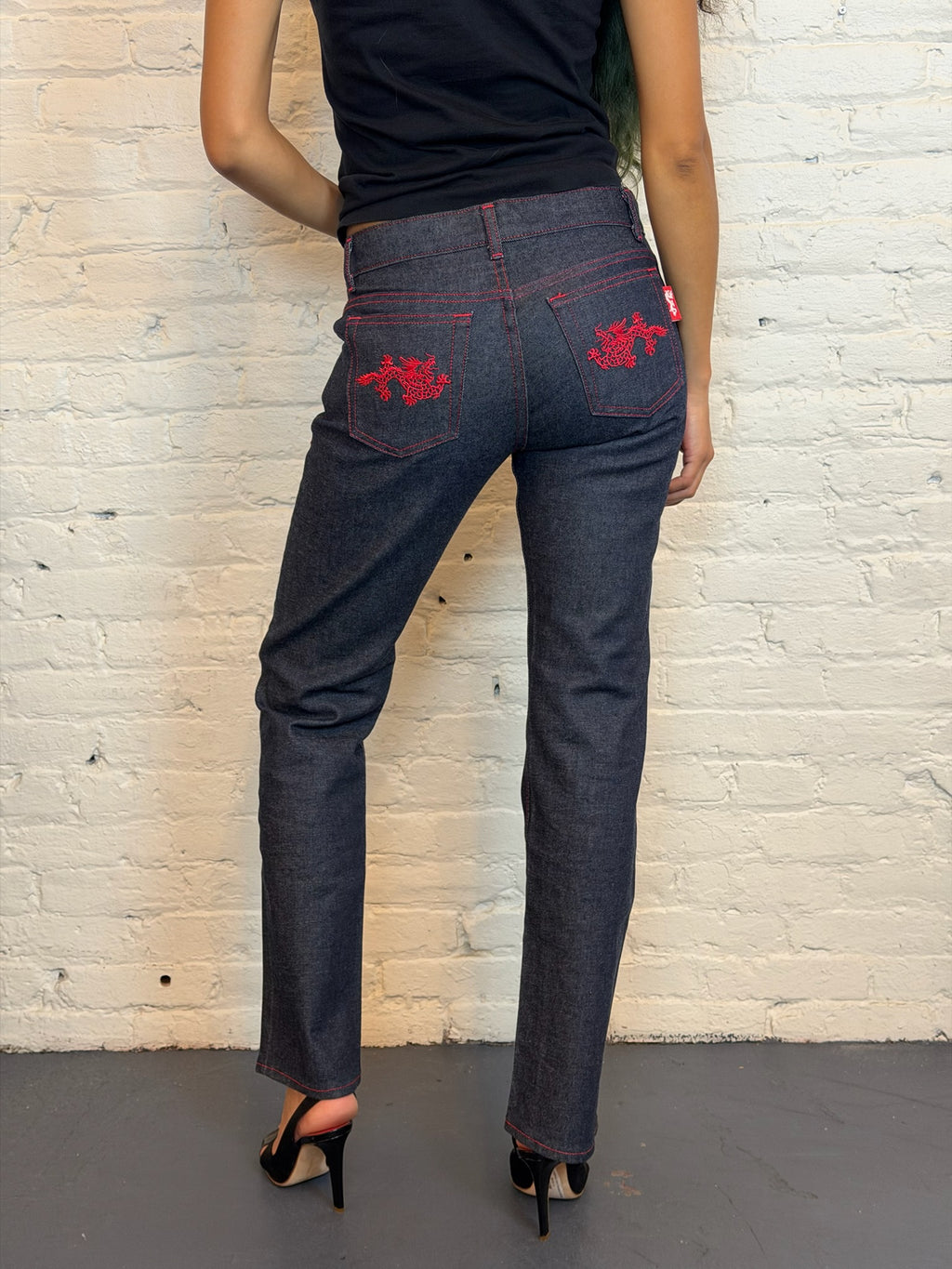 Y2K Vivienne Tam Dragon-Embroidered Denim Pants