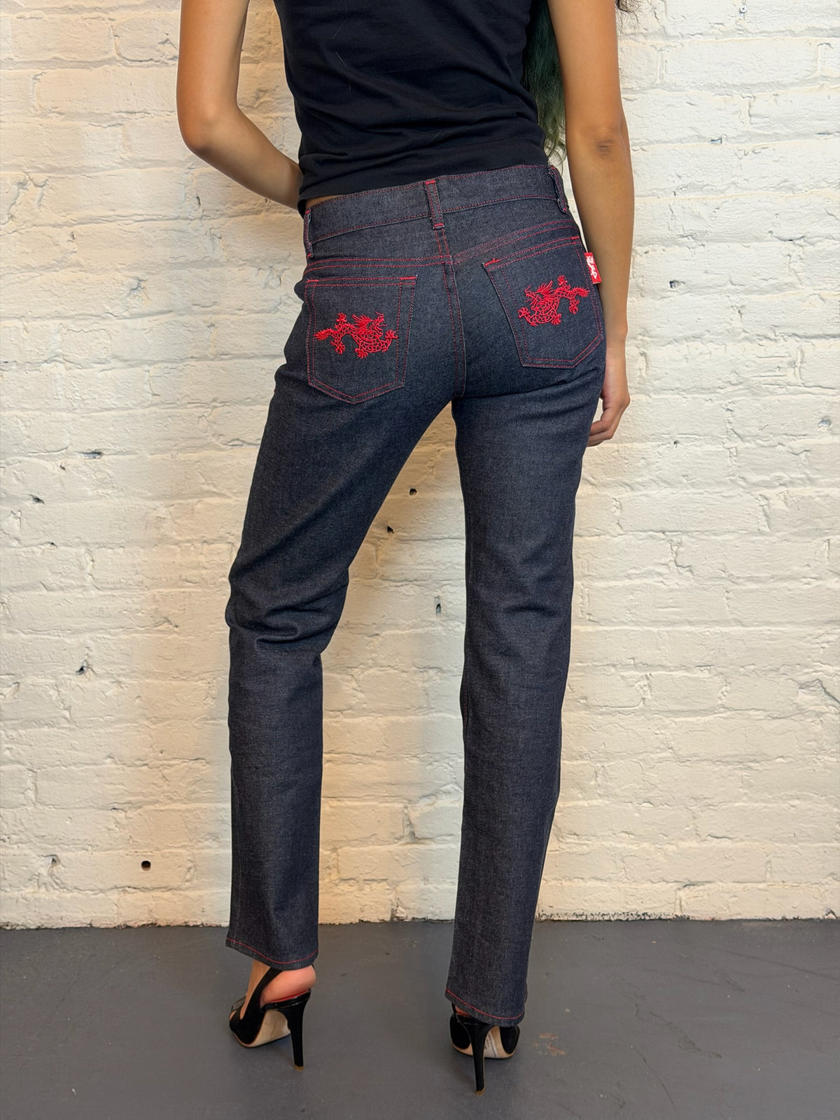Y2K Vivienne Tam Dragon-Embroidered Denim Pants