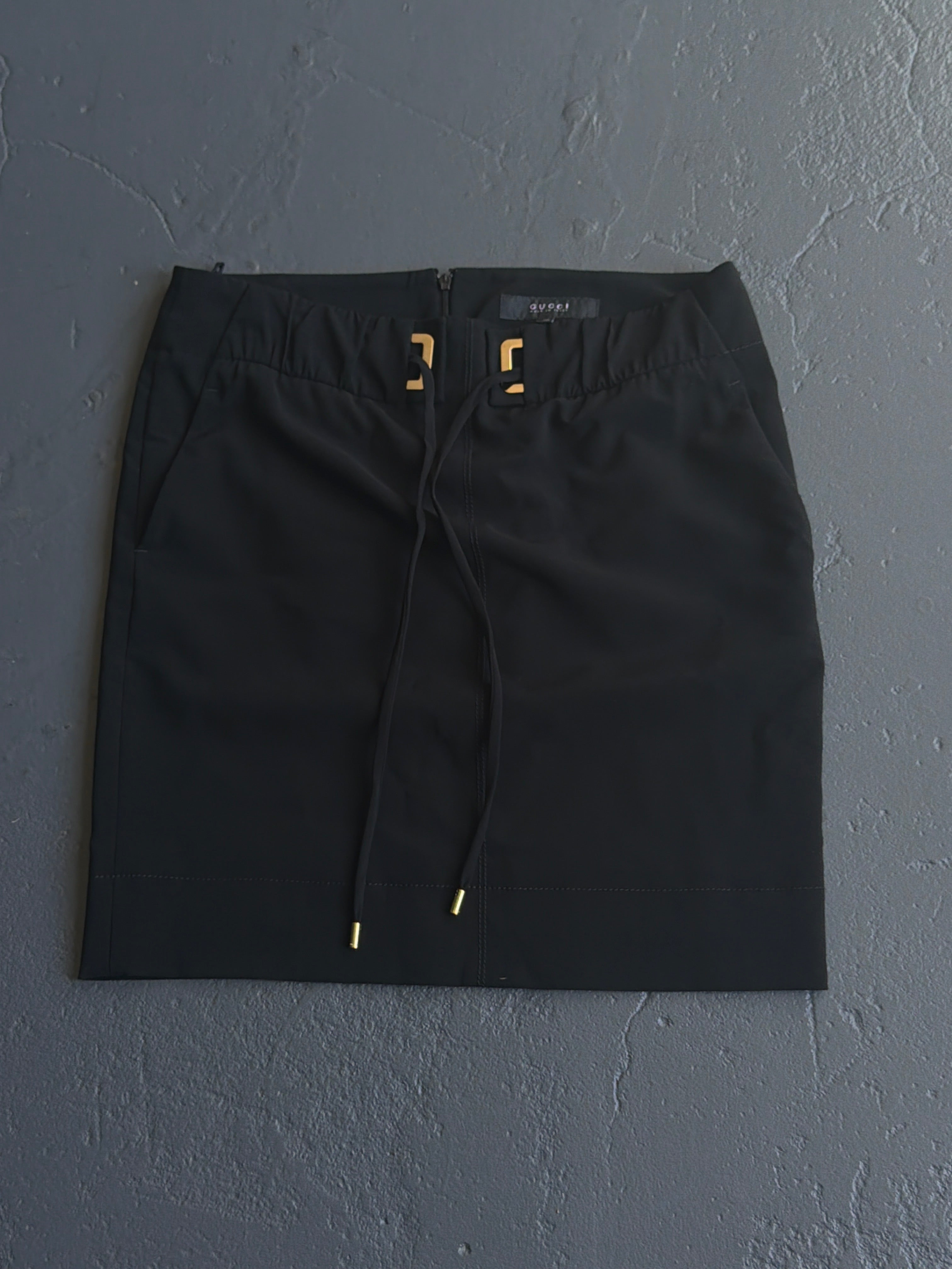 2010 Gucci Drawstring Rayon Mini Skirt
