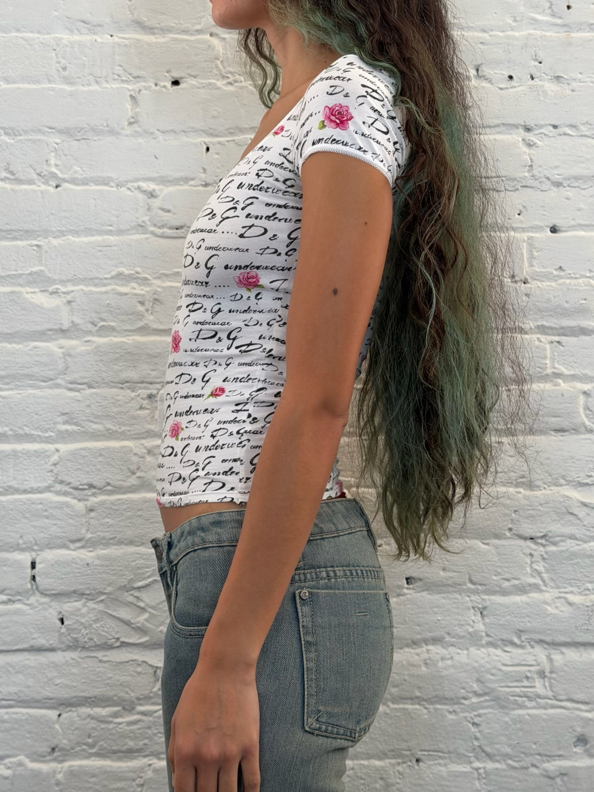 Vintage D&G Y2K Printed ScoopNeck Top
