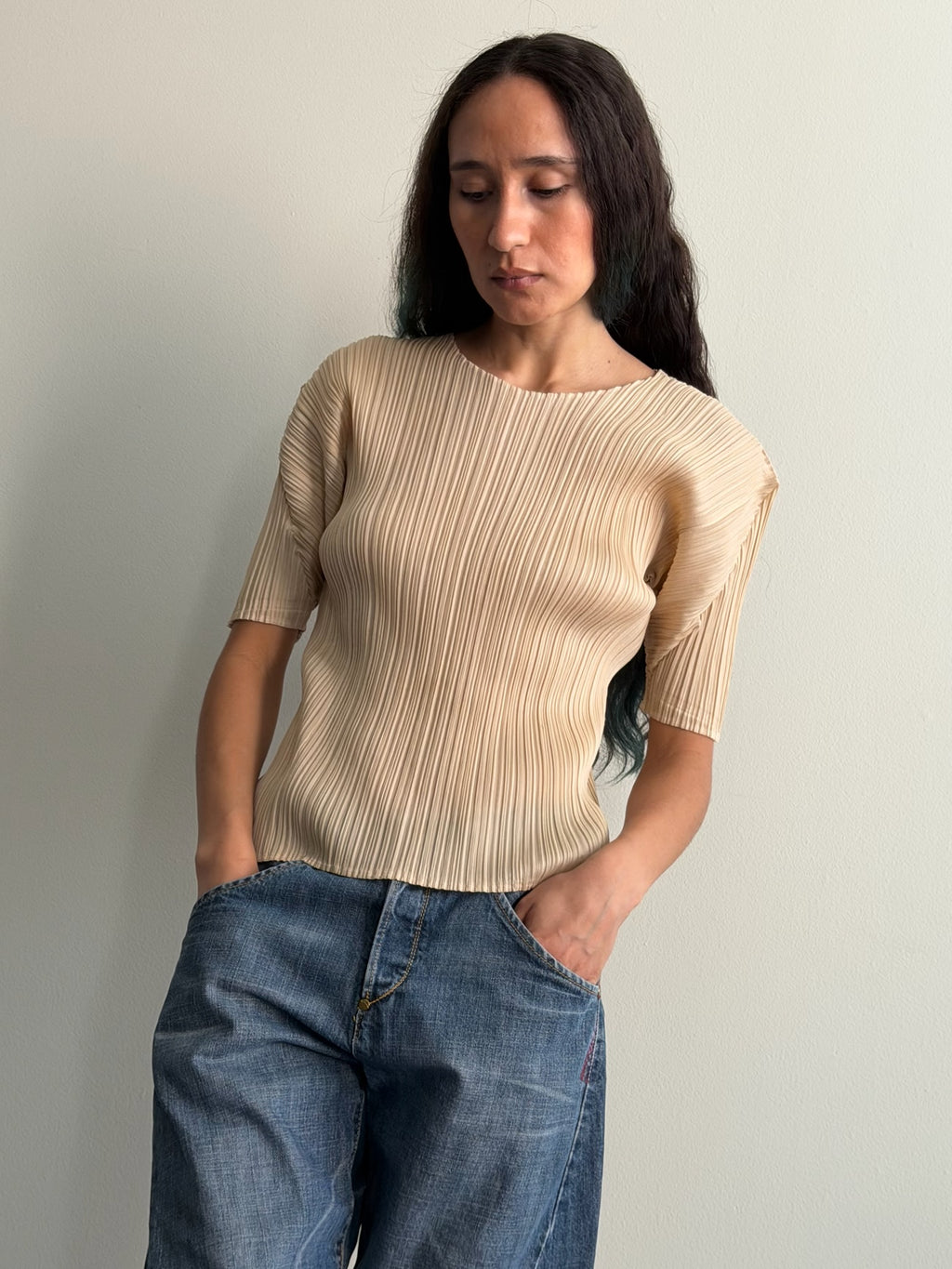 Issey Miyake Pleats Please Beige S/S Top