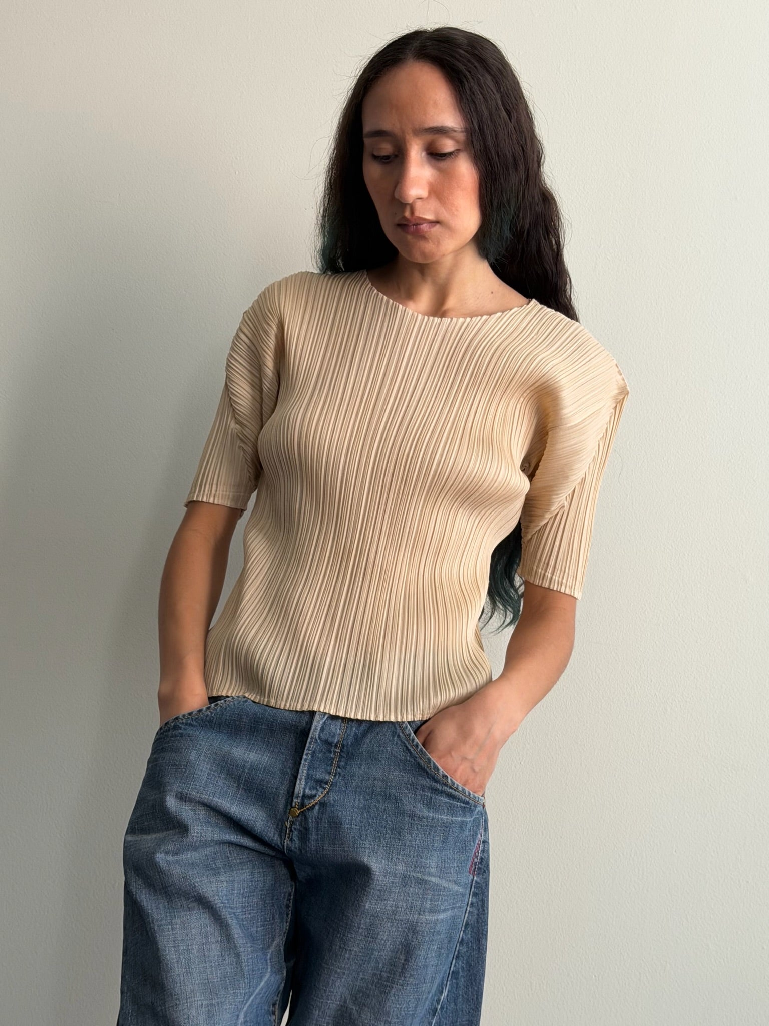 Issey Miyake Pleats Please Beige S/S Top
