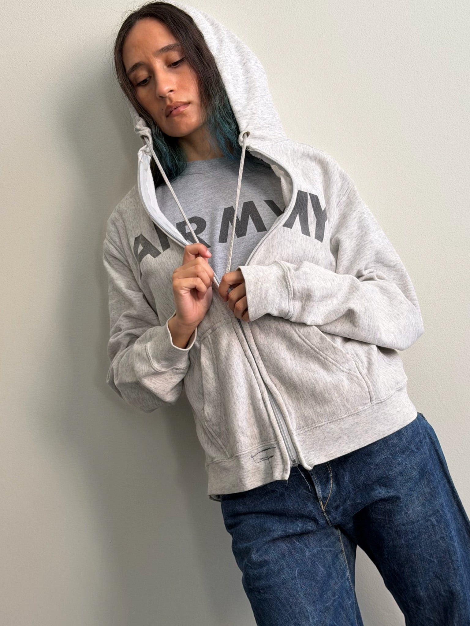 Army Light Gray Zip Up Hoodie