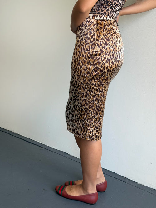 2000s Dolce & Gabbana Leopard Midi Skirt