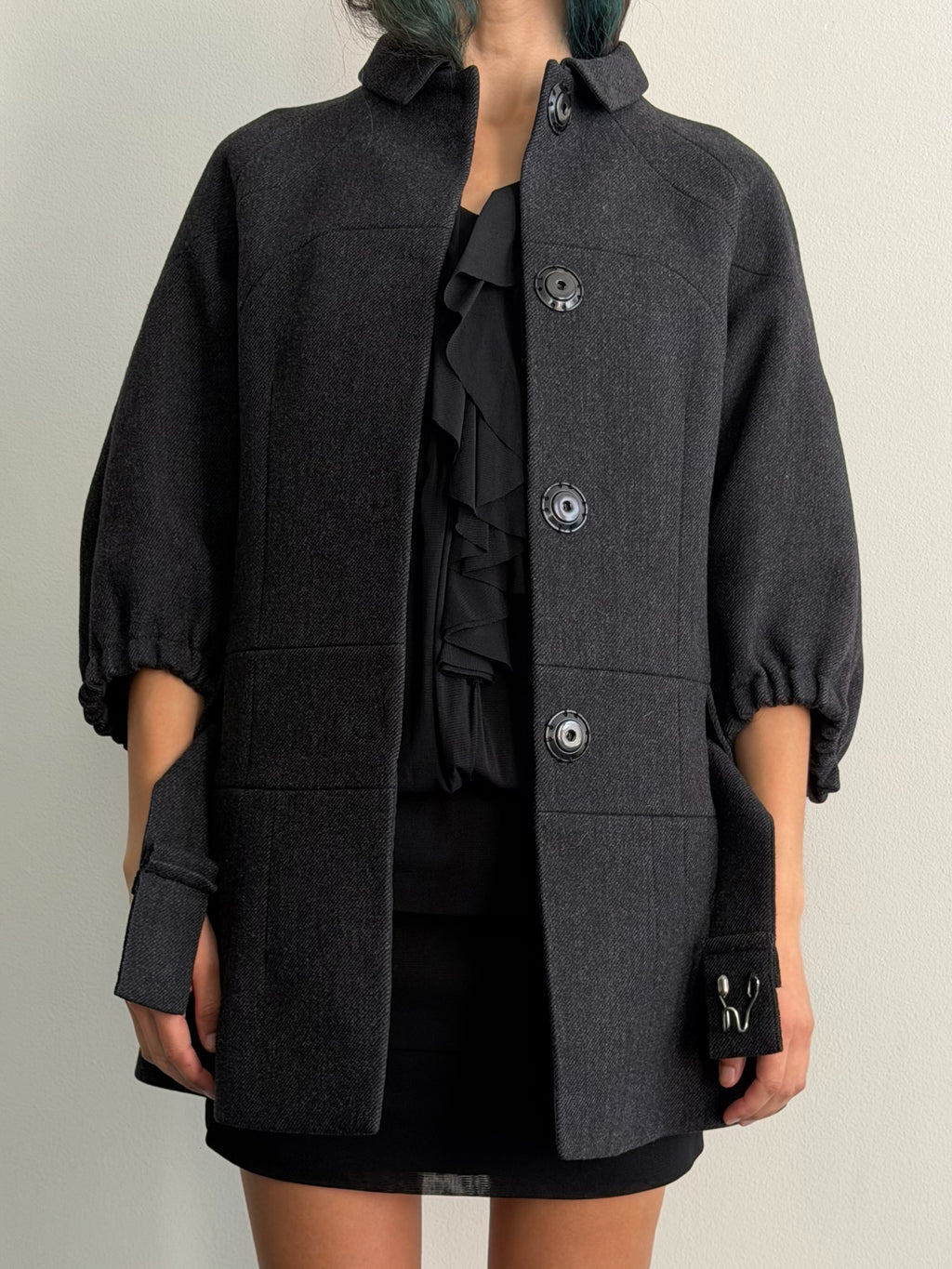 2007 Prada 3/4 Sleeve Wool Peacoat