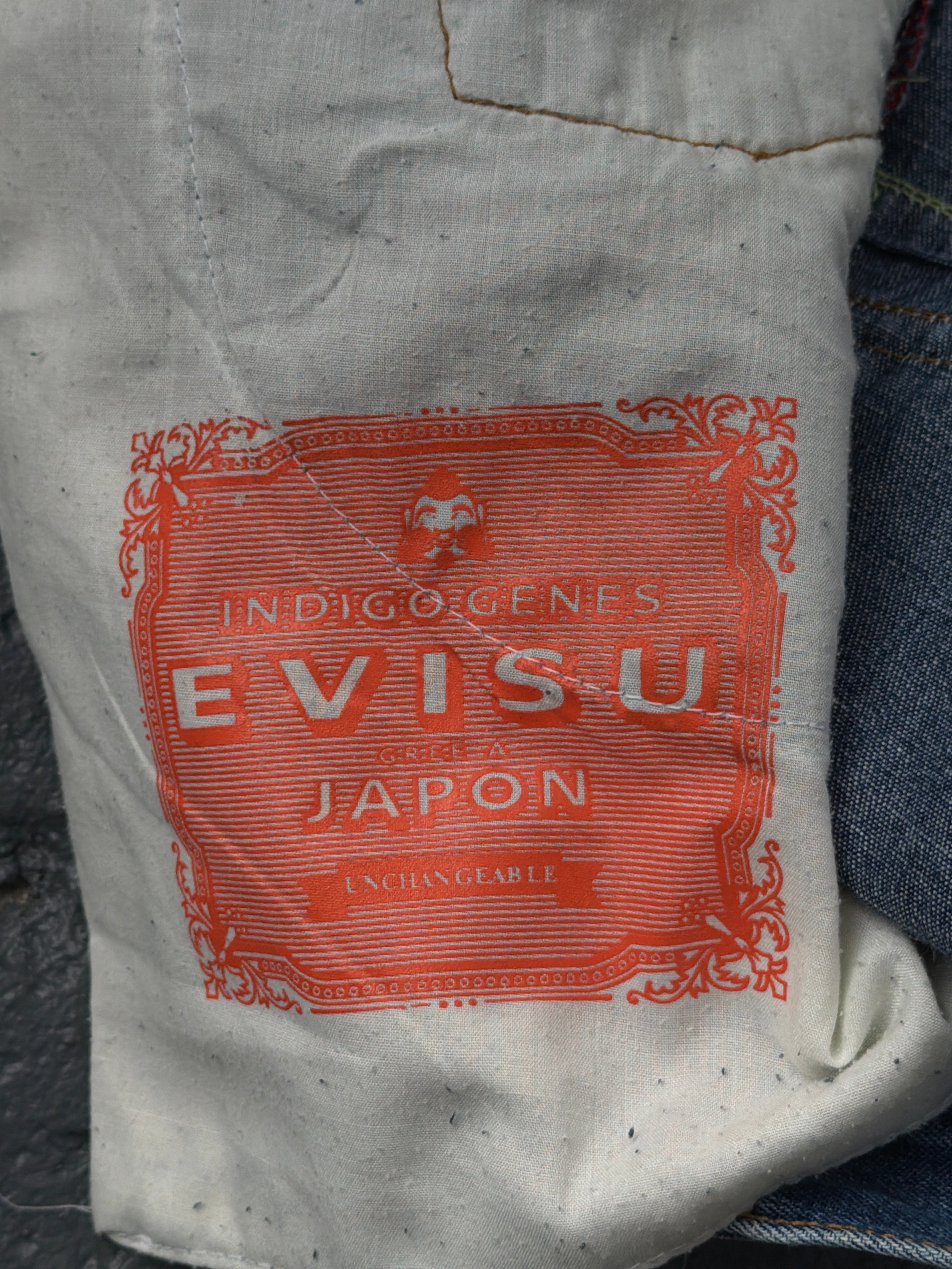 Evisu Washed Indigo Buckle Back Jeans