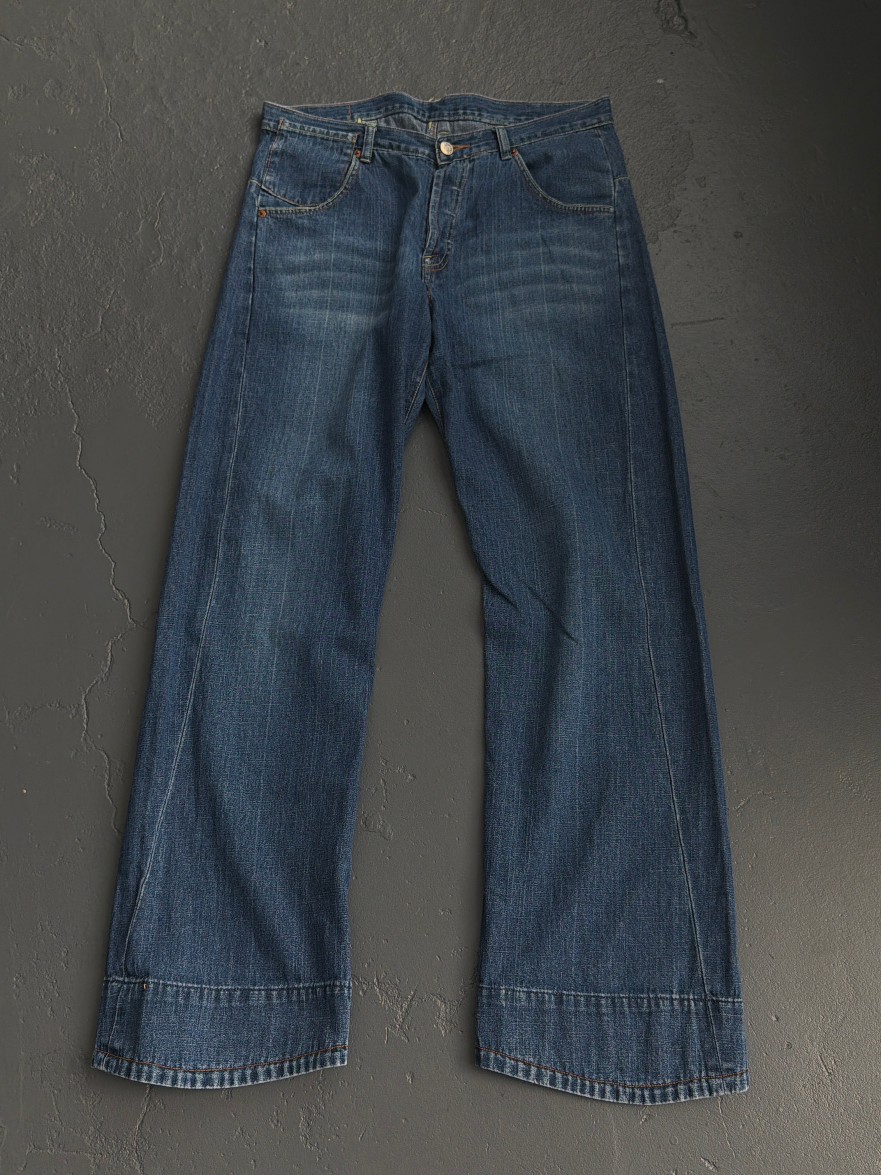 Evisu Washed Indigo Buckle Back Jeans