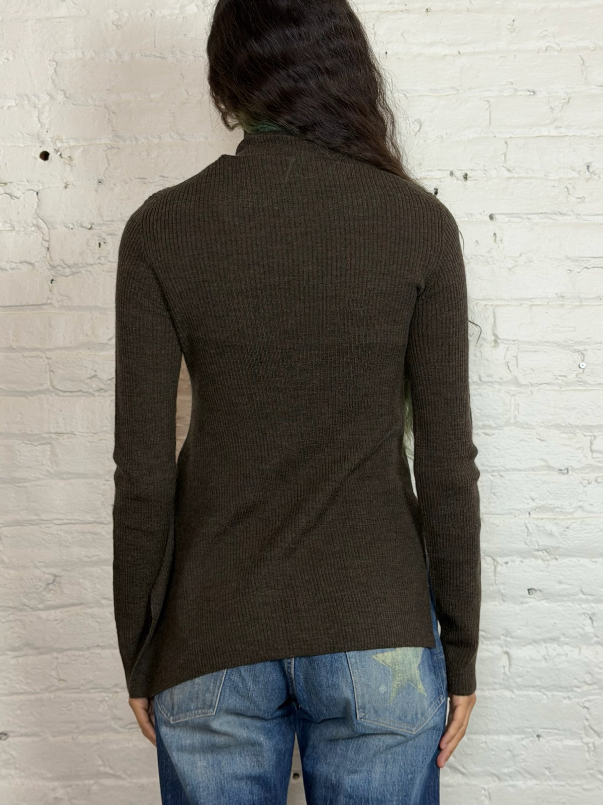 Y’s by Yohji Yamamoto Brown Ribbed Turtleneck Sweater