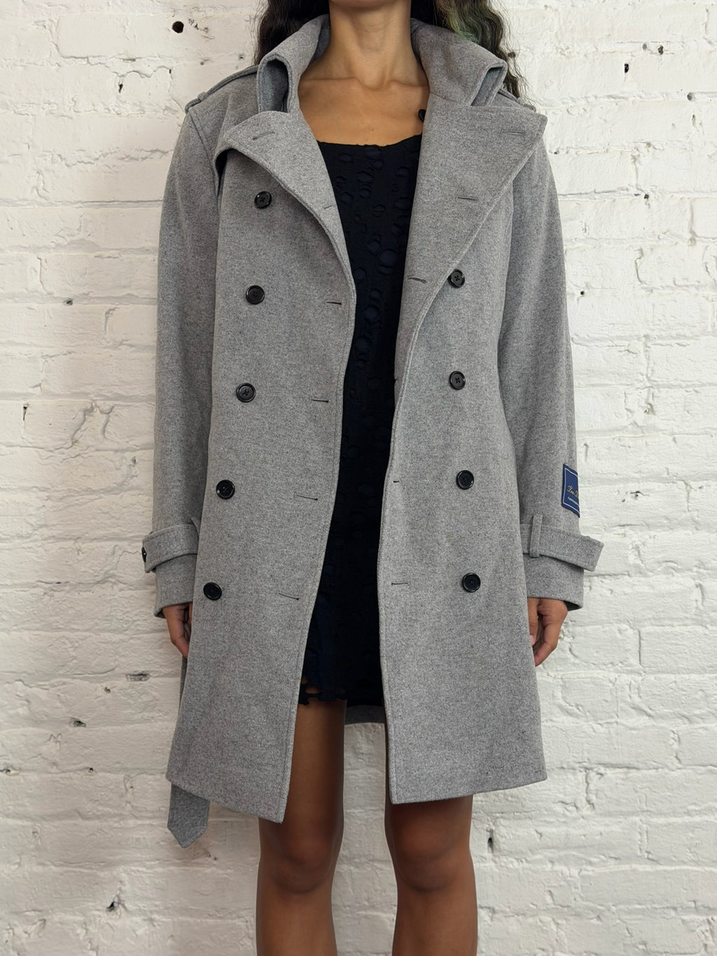 Semantic Design Wool Blend Double Breasted Coat
