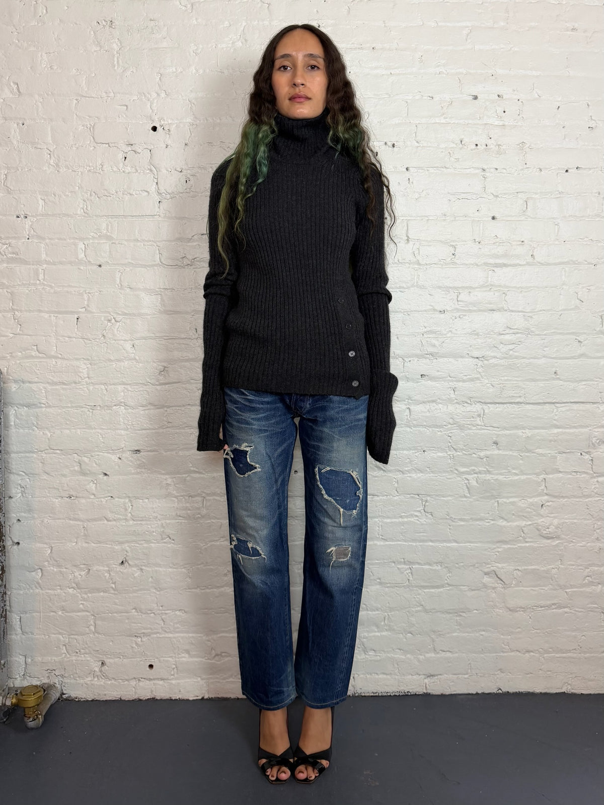 Y’s by Yohji Yamamoto Black Ribbed Turtleneck Sweater