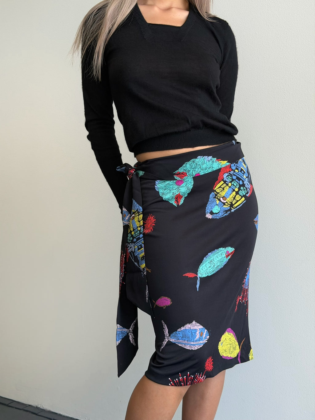 Emilio Pucci Archivio "Burdines" Fish Print Silk Skirt