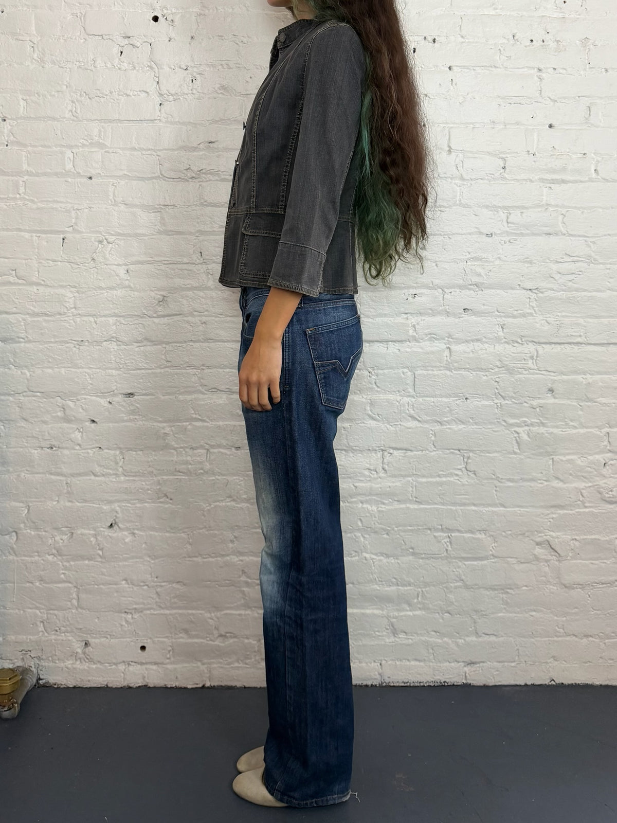 Vintage Burberry Mandarin Collared Denim Jacket