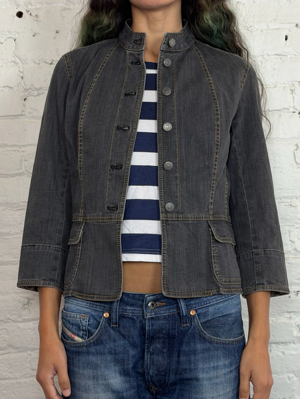 Vintage Burberry Mandarin Collared Denim Jacket