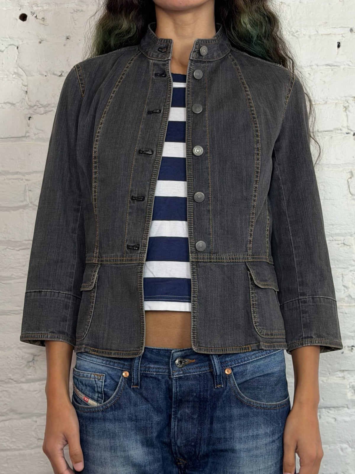 Vintage Burberry Mandarin Collared Denim Jacket