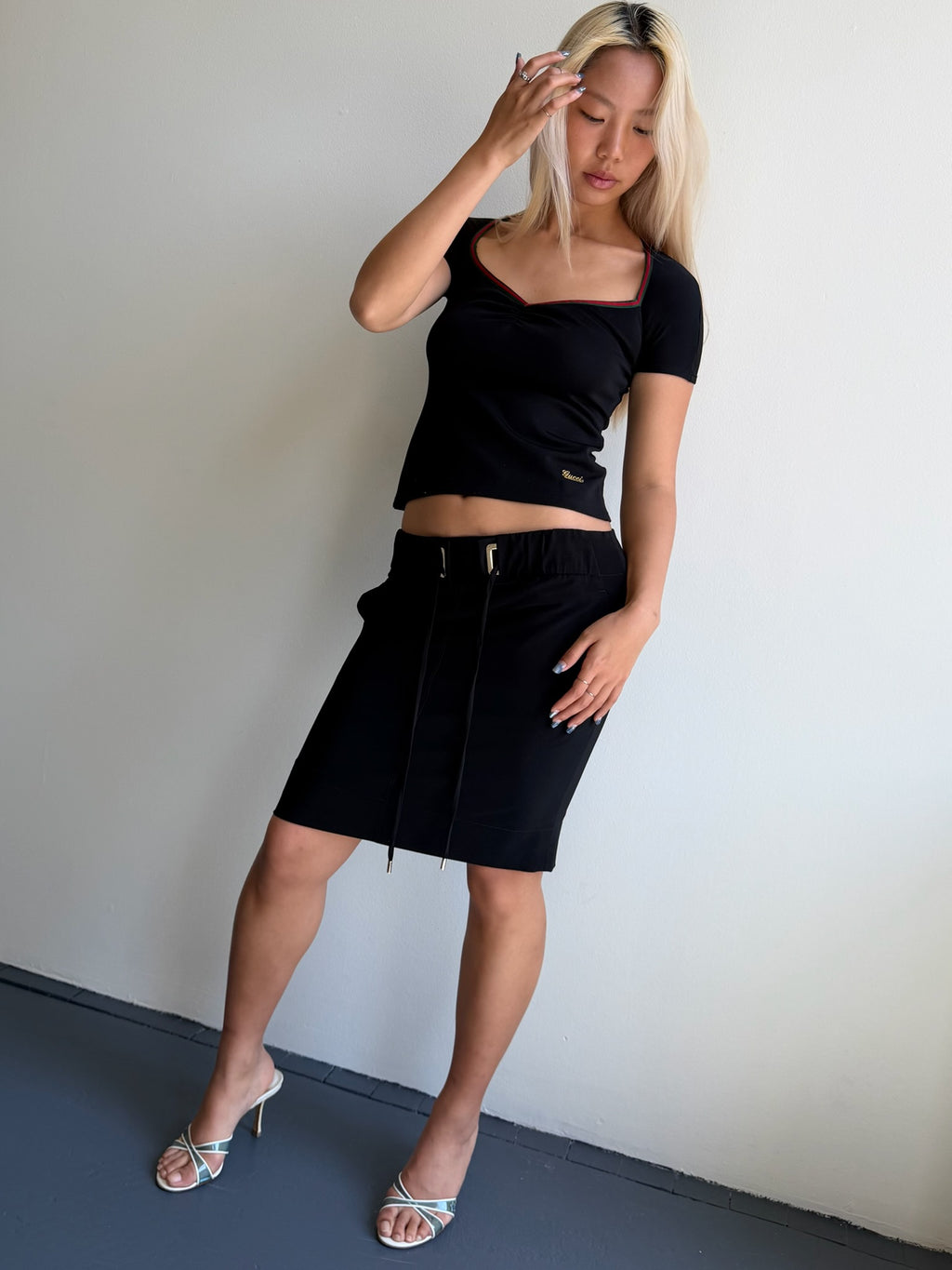 2010 Gucci Drawstring Rayon Mini Skirt