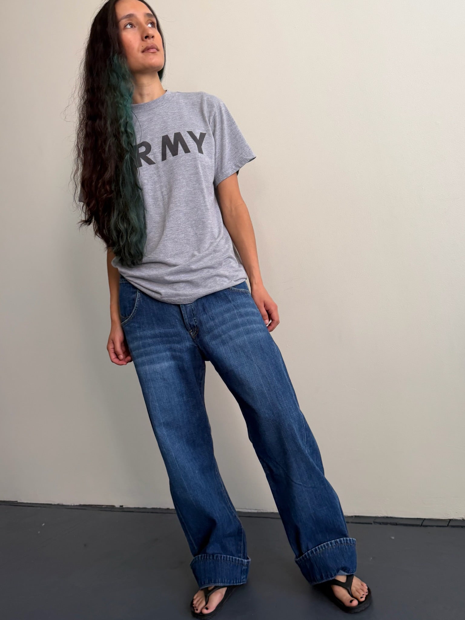 Evisu Washed Indigo Buckle Back Jeans
